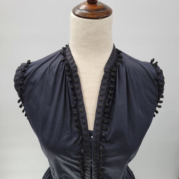 VTG Carlye Poplin Eyelet Dress Navy Embroidered Lace Glass Buttons A-Line - Picture 5 of 16